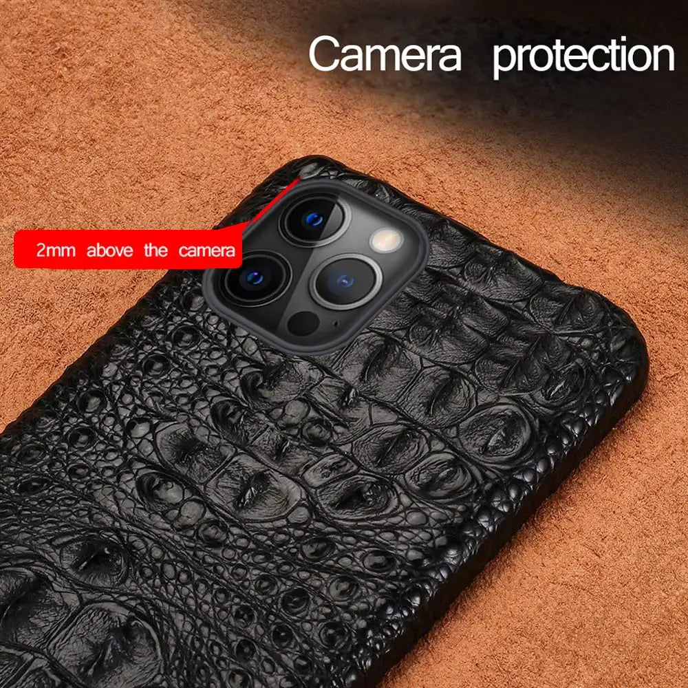 Vector Quest: 100% Genuine Crocodile Leather Case for iPhone 16 15 14 Luxury back Cover