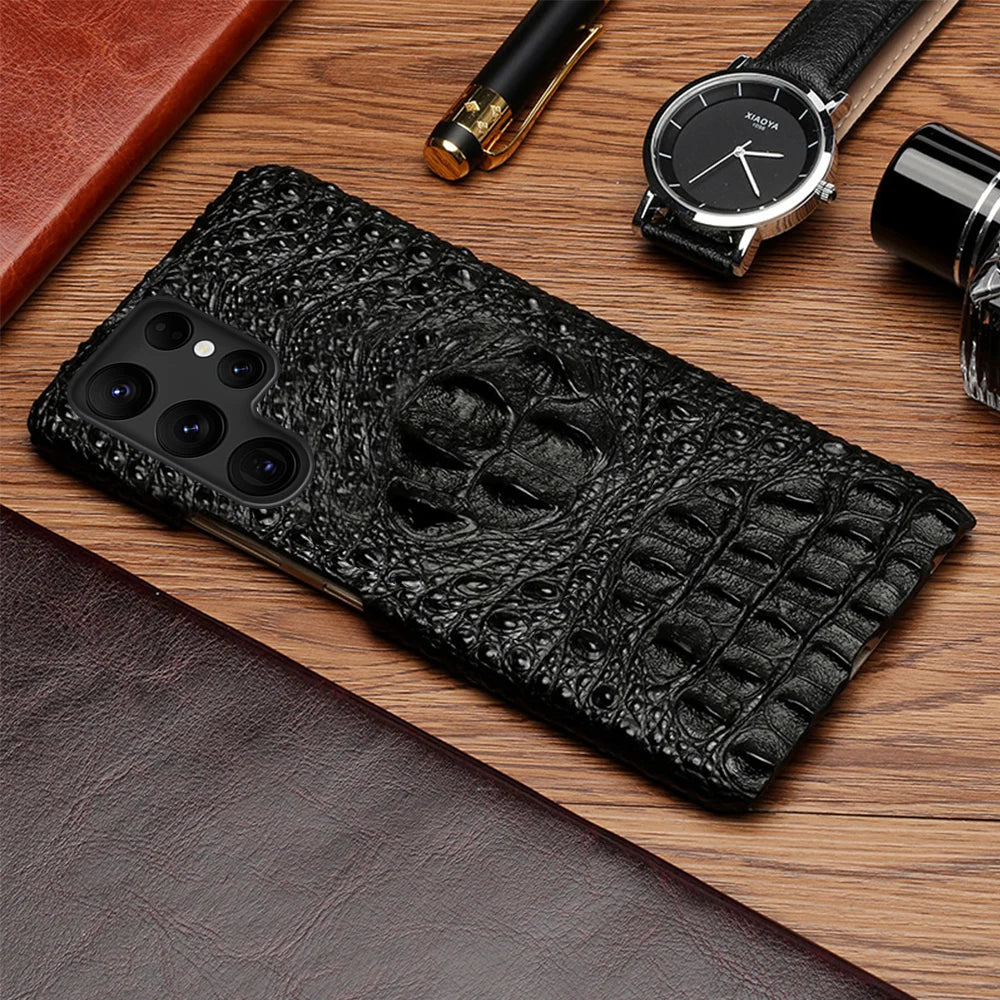 Vector Quest: Genuine Leather 3D Crocodile Head Case for Samsung Galaxy S24 S23 S22 S21 note 10/20
