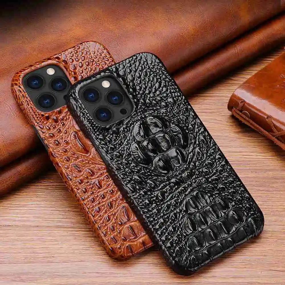 Vector Quest: Genuine Leather 3D Crocodile Head Case for iPhone 16 15 14
