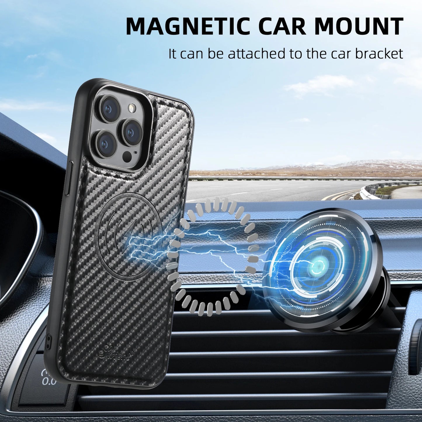 Vector Quest: Carbon Fiber Leather 2-in-1 Magnetic Phone Case Card Holder Wallet With MagSafe Wireless charging for iPhone 16 15 14