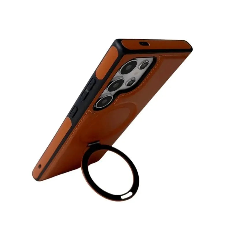 Vector Quest: Luxury Leather Wireless Charging Magnetic Phone Case For Samsung Galaxy S24 S23