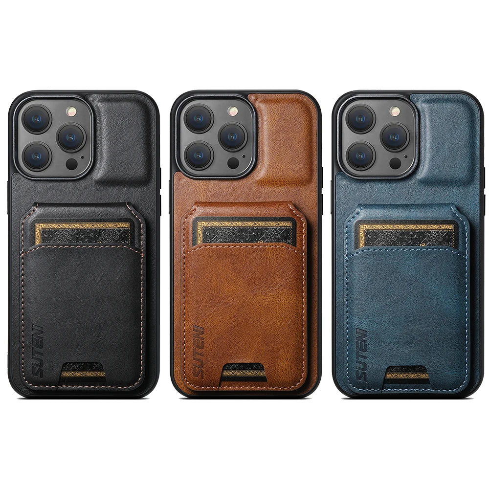 Vector Quest: luxury Leather Phone Case For iPhone 16 15 14 Featuring Magnetic Card Holder Wallet