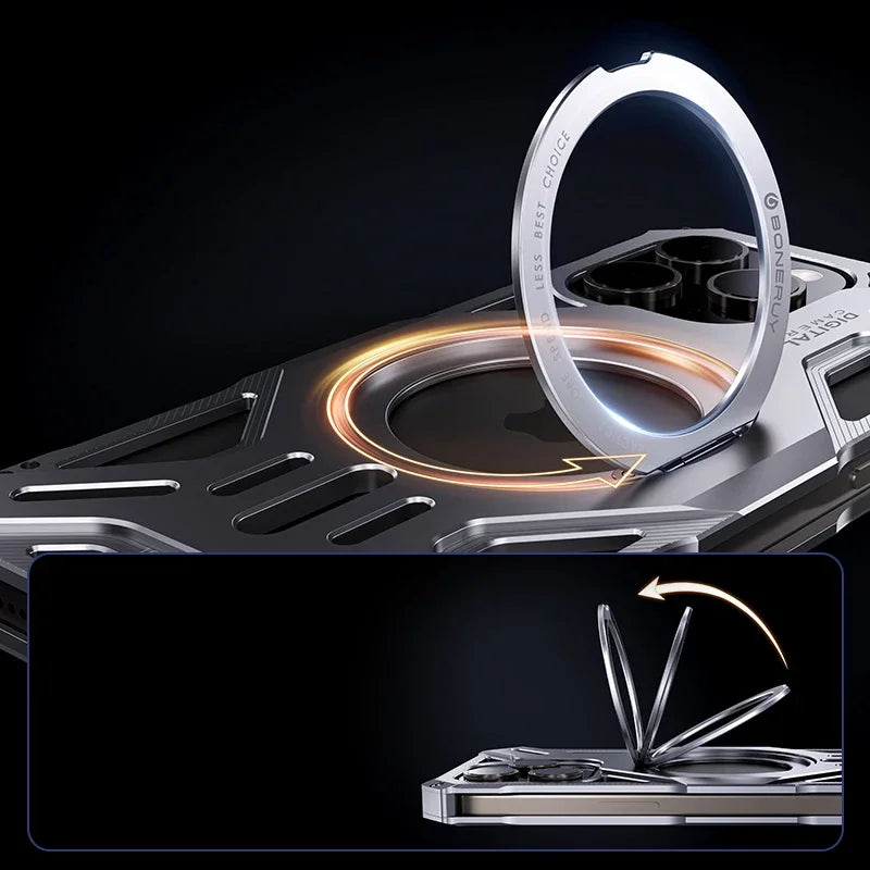 Vector Quest: Aluminum Alloy Phone case With 360° Heat Dissipation Ring Stand for iPhone 15 14 13