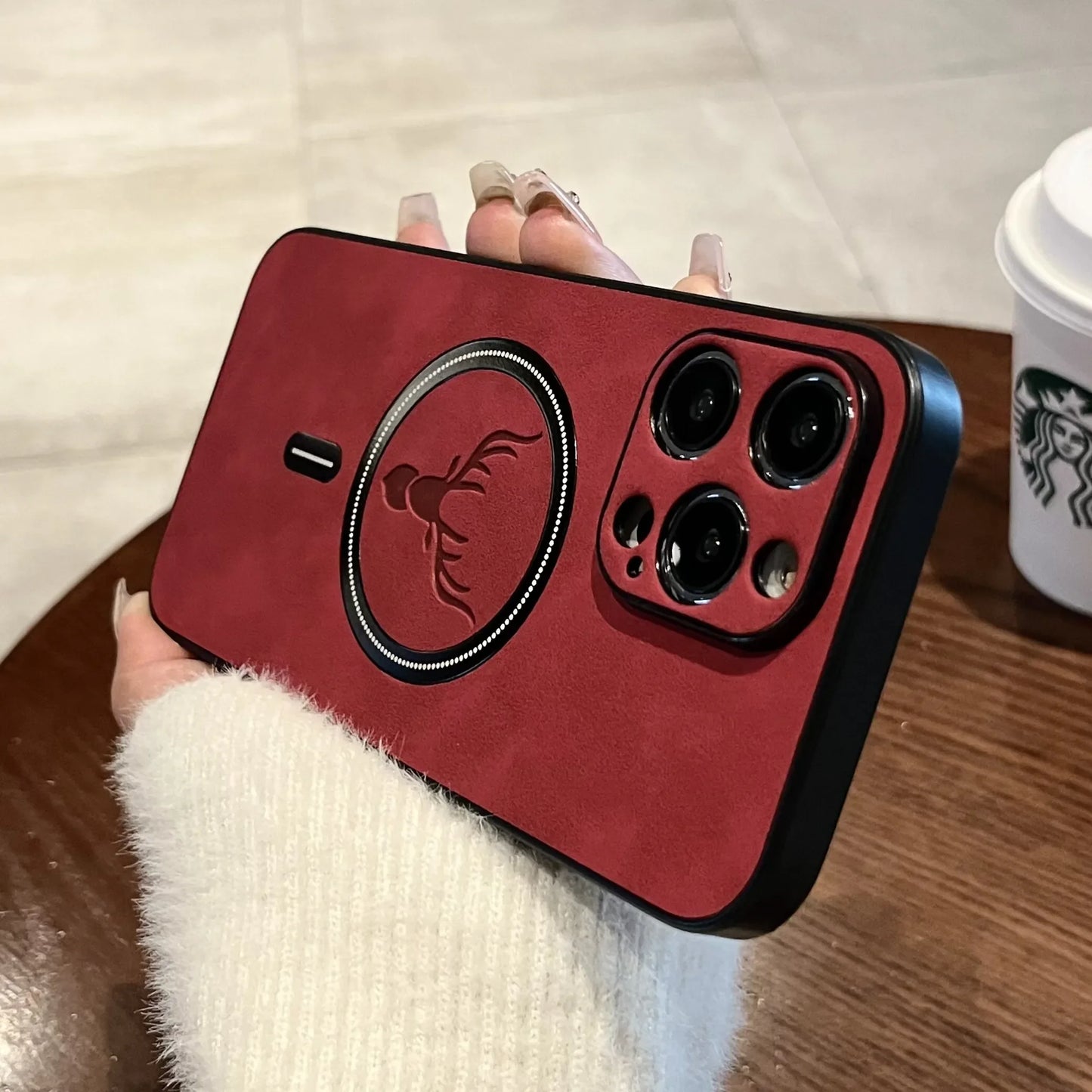 Vector Quest: Business Leather Deer Case for iPhone 16 15 14 Magnetic Cover Magsafe Wireless Charging
