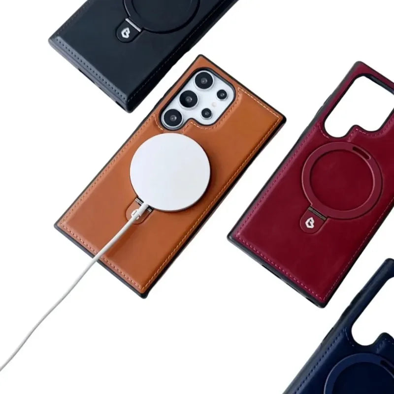 Vector Quest: Luxury Leather Wireless Charging Magnetic Phone Case For Samsung Galaxy S24 S23
