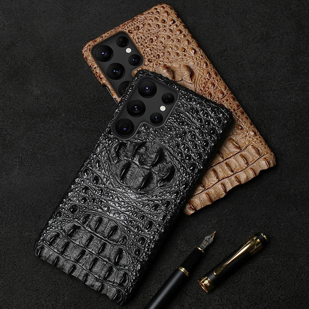 Vector Quest: Genuine Leather 3D Crocodile Head Case for Samsung Galaxy S24 S23 S22 S21 note 10/20