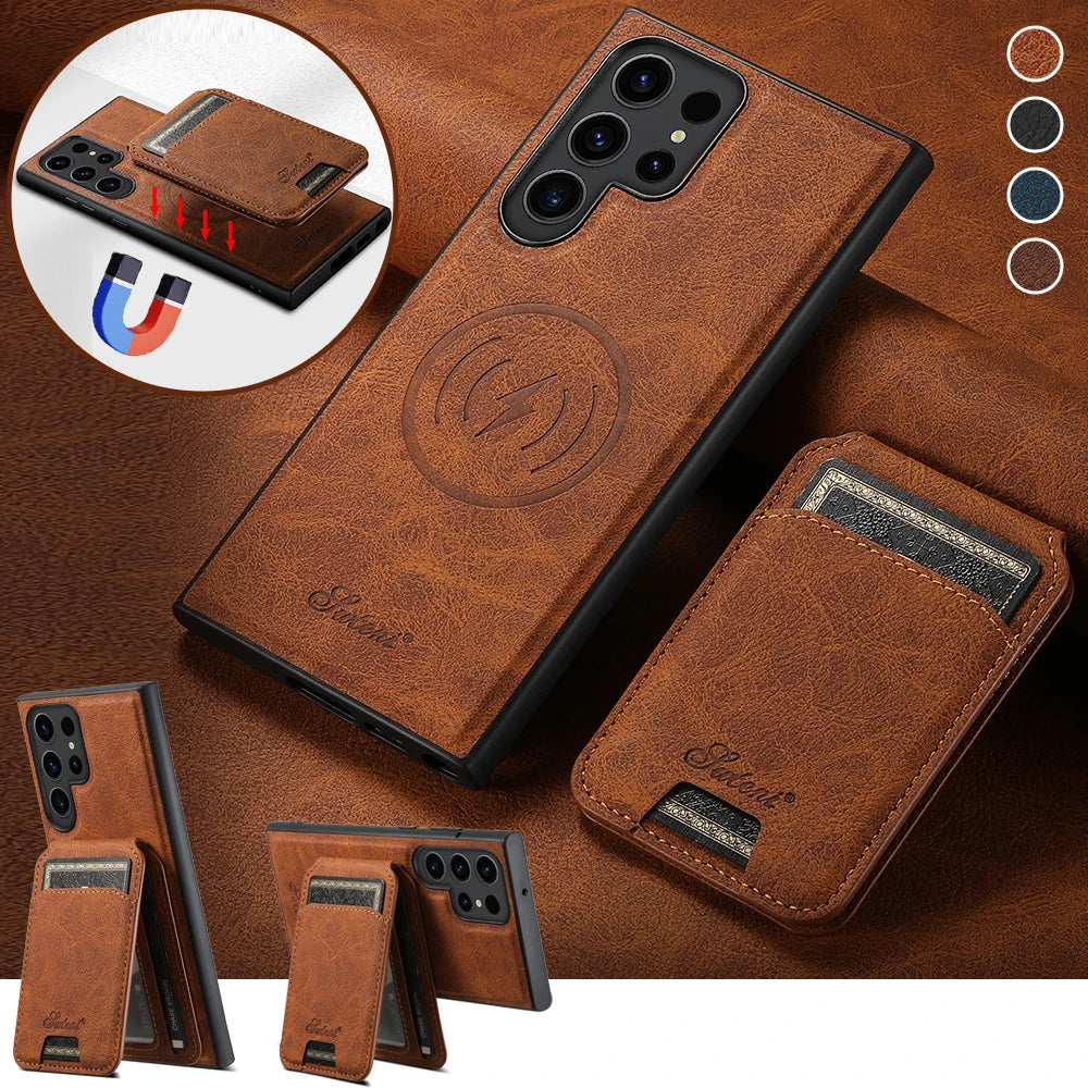 Vector Quest: luxury Leather Phone Case For Samsung S24 S23 Featuring Magnetic Card Holder Wallet
