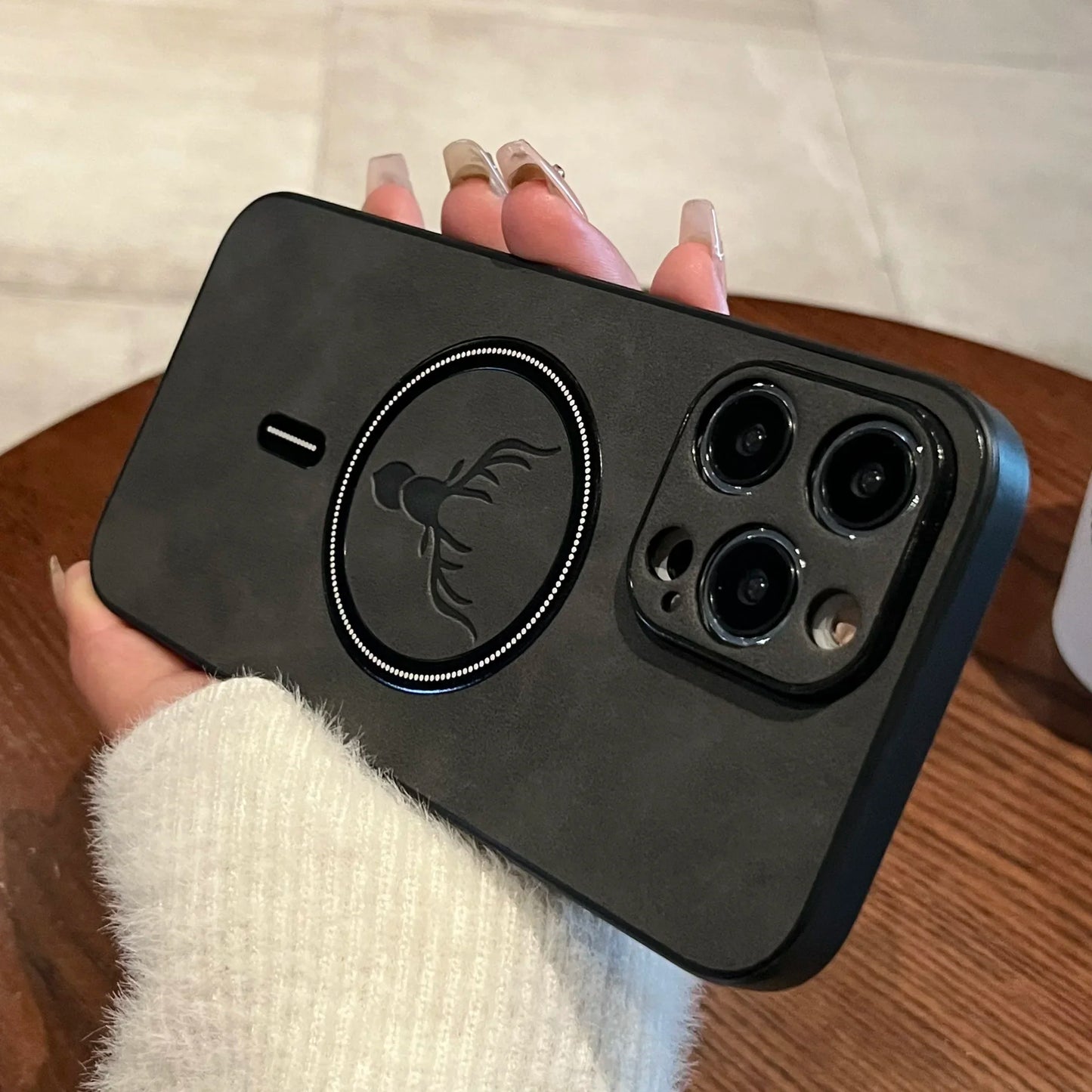 Vector Quest: Business Leather Deer Case for iPhone 16 15 14 Magnetic Cover Magsafe Wireless Charging