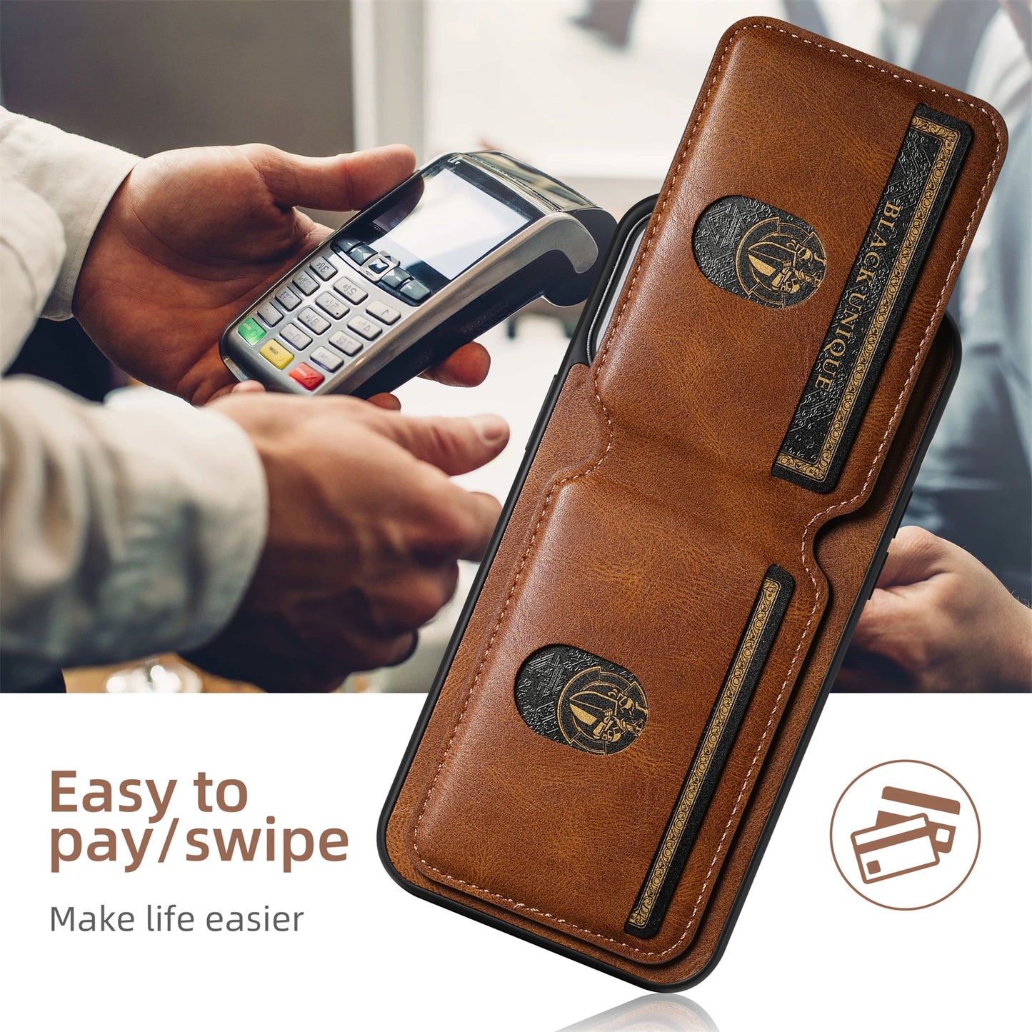 Vector Quest: luxury Leather Phone Case For iPhone 16 15 14 Featuring Magnetic Card Holder Wallet