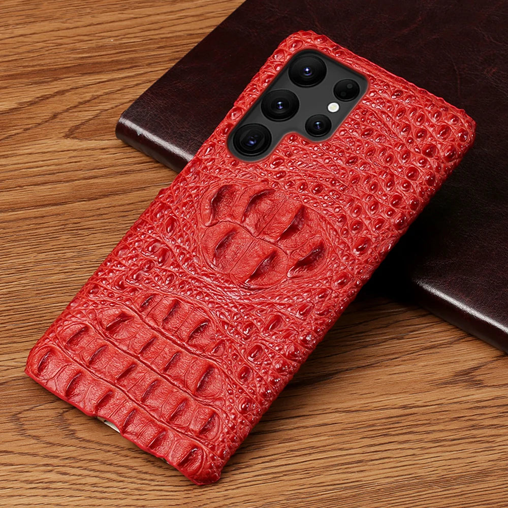 Vector Quest: Genuine Leather 3D Crocodile Head Case for Samsung Galaxy S24 S23 S22 S21 note 10/20