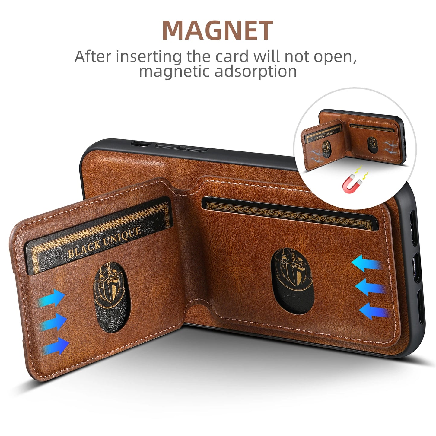Vector Quest: luxury Leather Phone Case For iPhone 16 15 14 Featuring Magnetic Card Holder Wallet