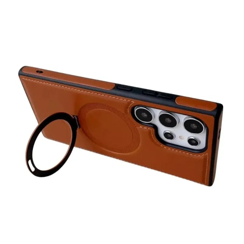 Vector Quest: Luxury Leather Wireless Charging Magnetic Phone Case For Samsung Galaxy S24 S23