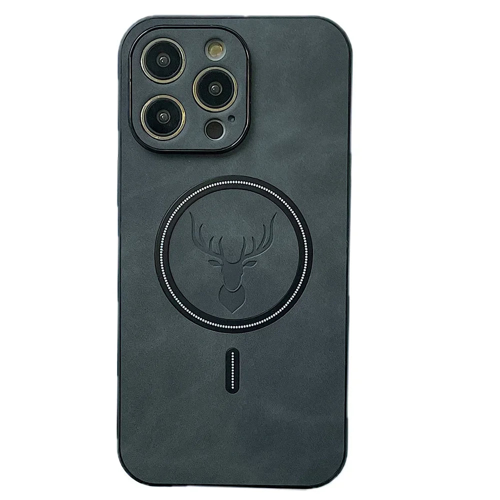 Vector Quest: Business Leather Deer Case for iPhone 16 15 14 Magnetic Cover Magsafe Wireless Charging