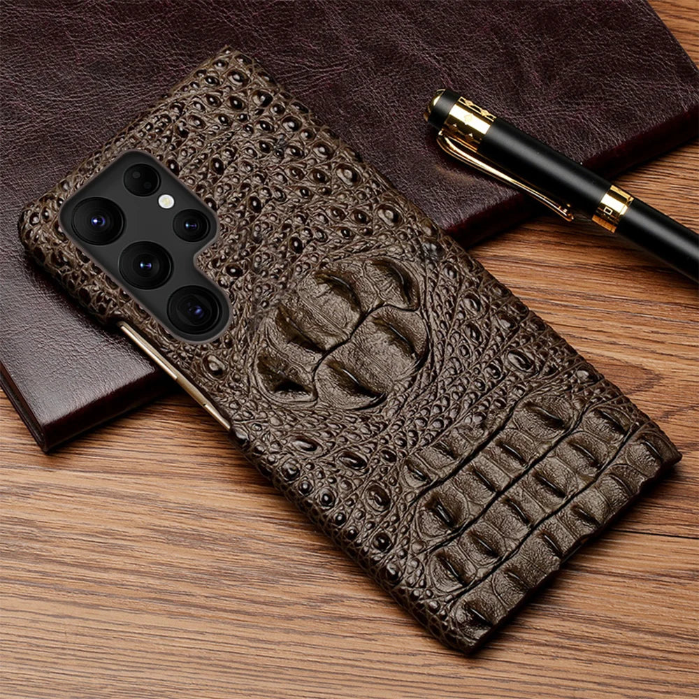 Vector Quest: Genuine Leather 3D Crocodile Head Case for Samsung Galaxy S24 S23 S22 S21 note 10/20