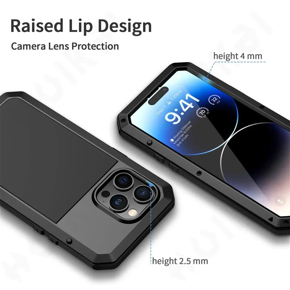 Vector Quest: Case For iPhone 16 15 14 Heavy Duty Shockproof Aluminum Alloy With 360 Water Resistant Protective Body Armor