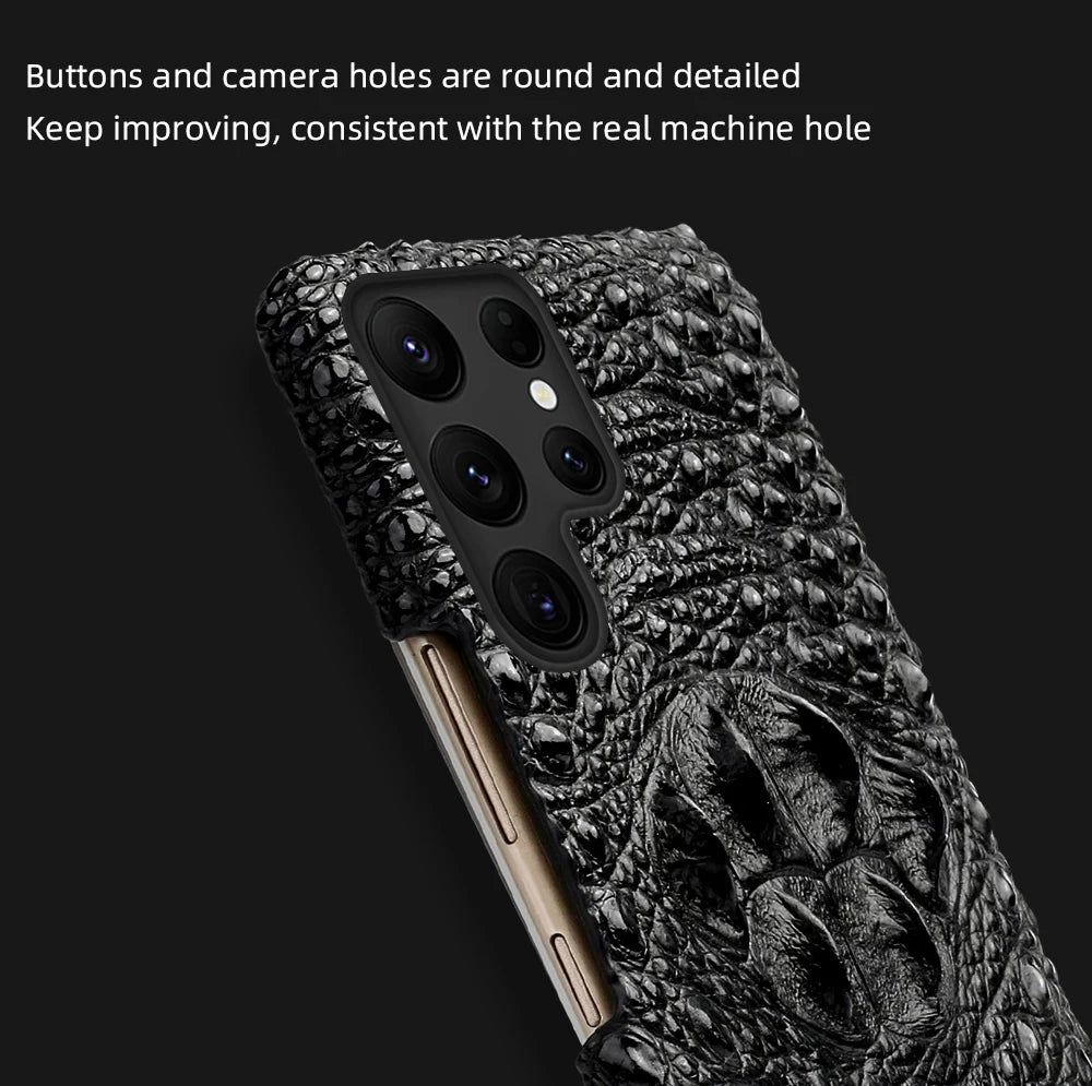 Vector Quest: Genuine Leather 3D Crocodile Head Case for Samsung Galaxy S24 S23 S22 S21 note 10/20
