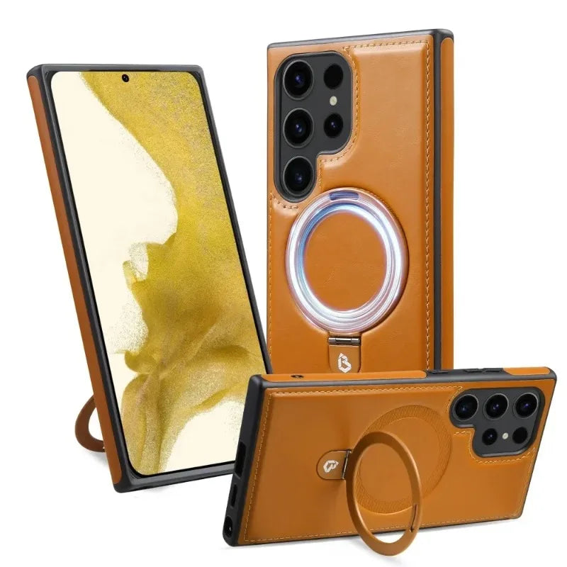 Vector Quest: Luxury Leather Wireless Charging Magnetic Phone Case For Samsung Galaxy S24 S23