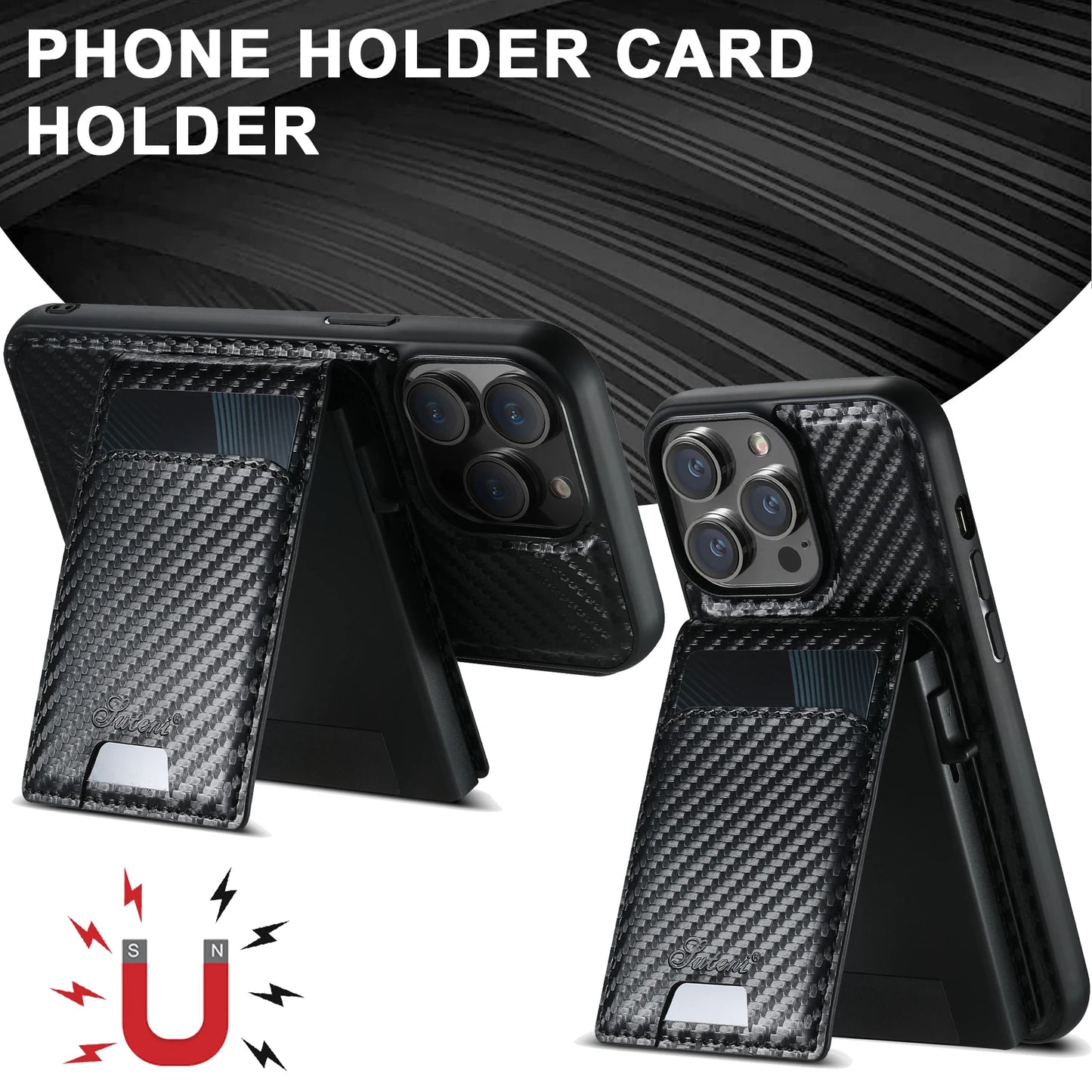 Vector Quest: Carbon Fiber Leather 2-in-1 Magnetic Phone Case Card Holder Wallet With MagSafe Wireless charging for iPhone 16 15 14