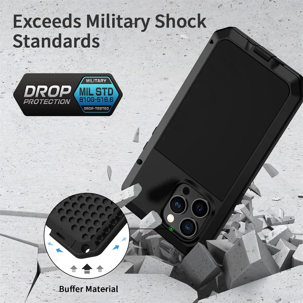 Vector Quest: Case For iPhone 16 15 14 Heavy Duty Shockproof Aluminum Alloy With 360 Water Resistant Protective Body Armor